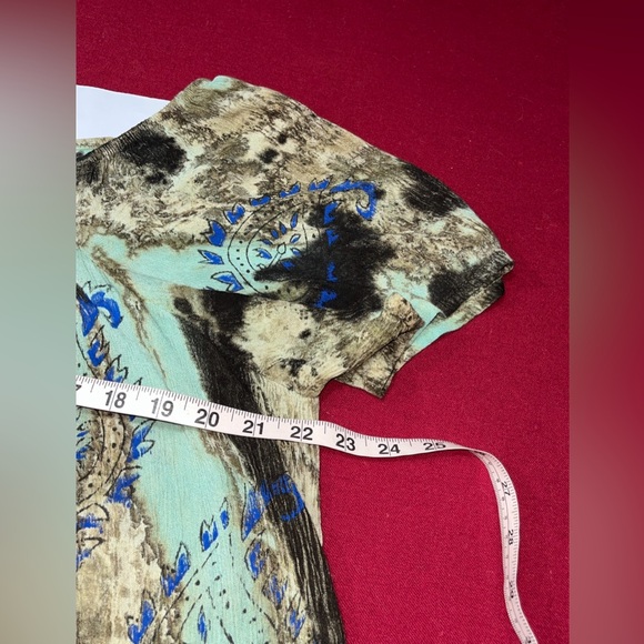 Just Cruising blue tan TIE DYE SWIRL BLOUSE Paisley Sequins short sleeves womens - Picture 9 of 14